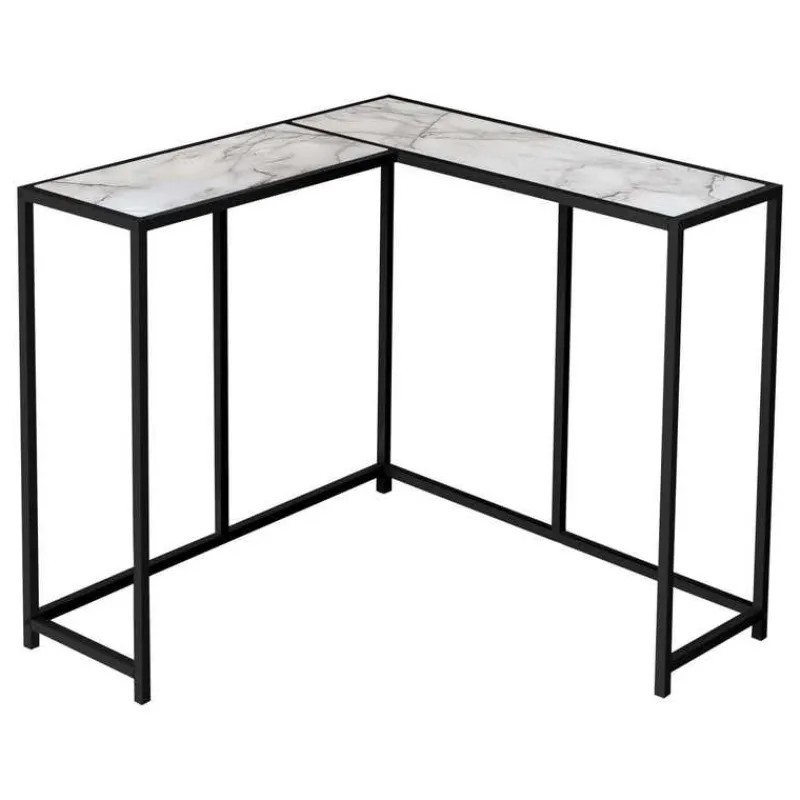Monarch Console table - l-shaped / corner / metal frame - 36"l - marble-look / -