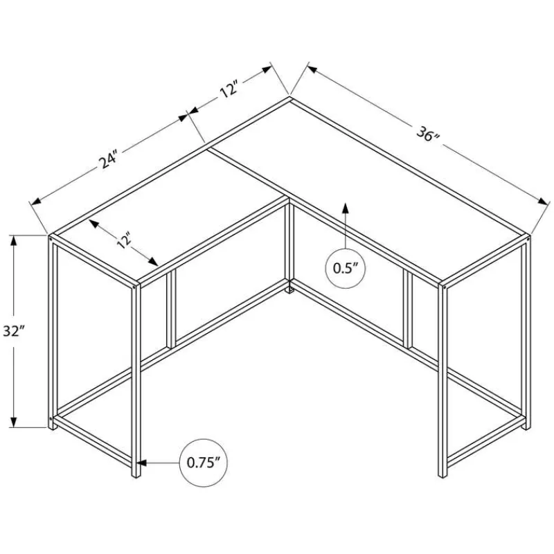 Monarch Console table - l-shaped / corner / metal frame - 36"l - marble-look / -