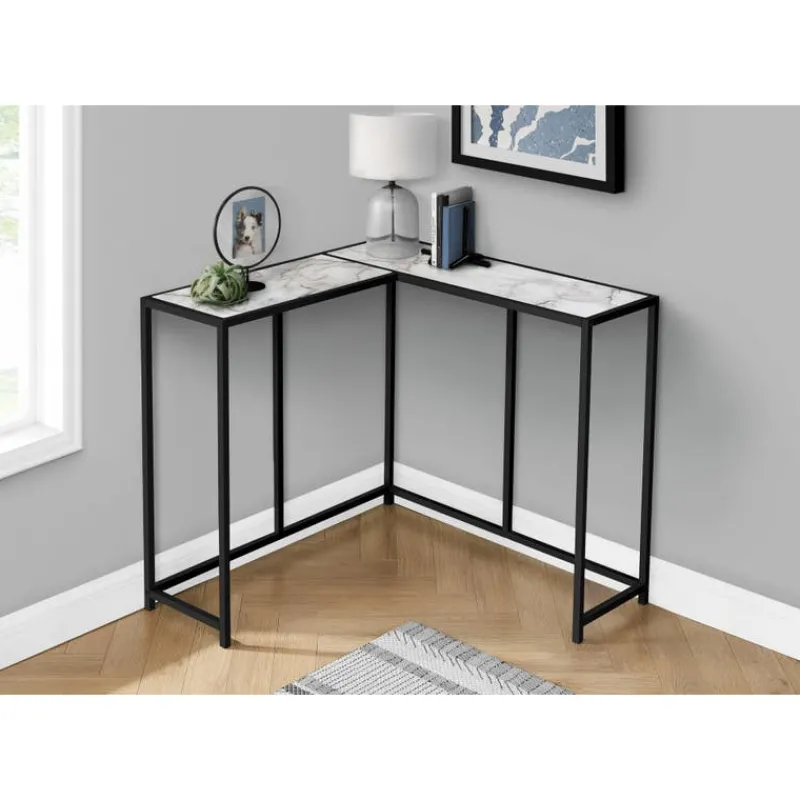Monarch Console table - l-shaped / corner / metal frame - 36"l - marble-look / -