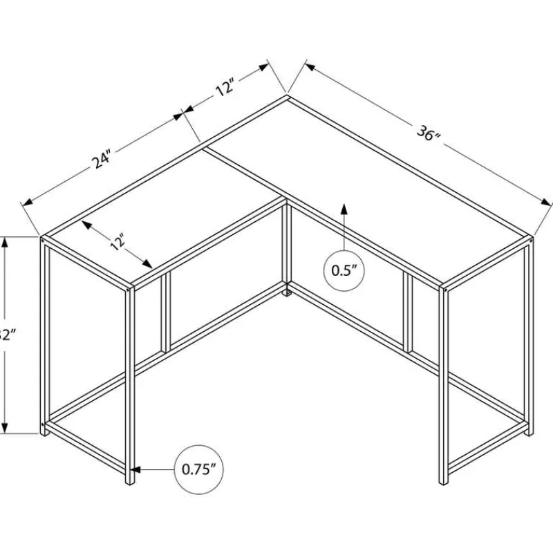 Monarch Console table - l-shaped / corner / metal frame - 36"l - -