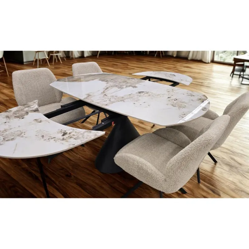 Convertible & Extendable Oval Dining Table with Pedestal & 4 Bouclé Fabric Chairs - 63"