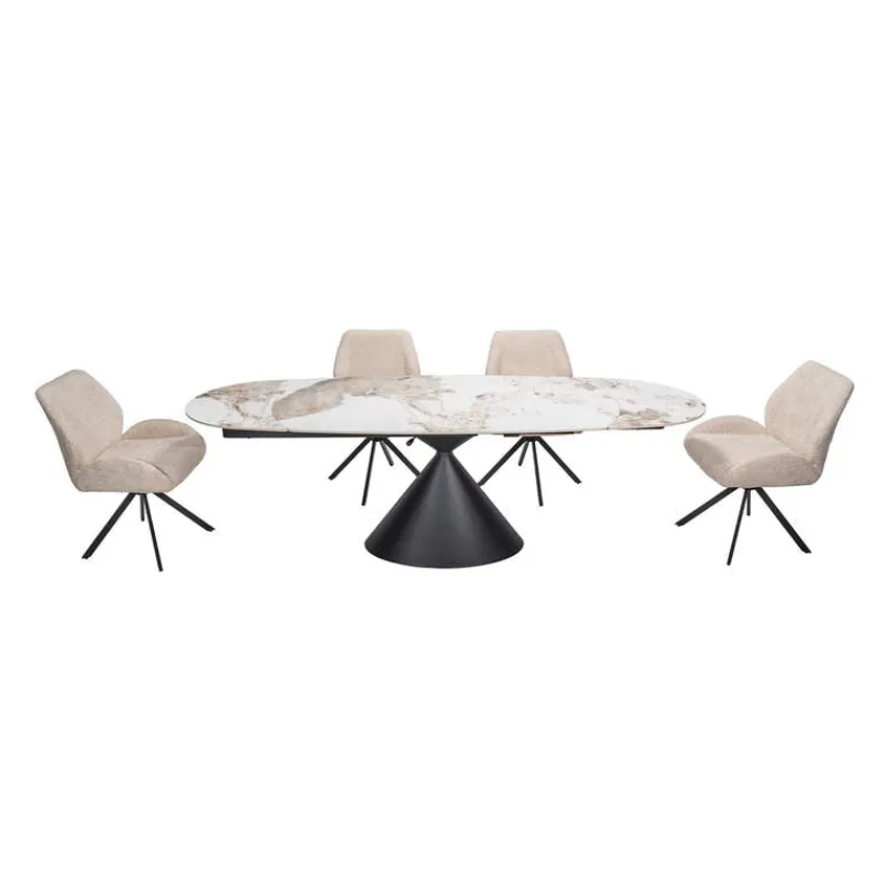 Convertible & Extendable Oval Dining Table with Pedestal & 4 Bouclé Fabric Chairs - 63"