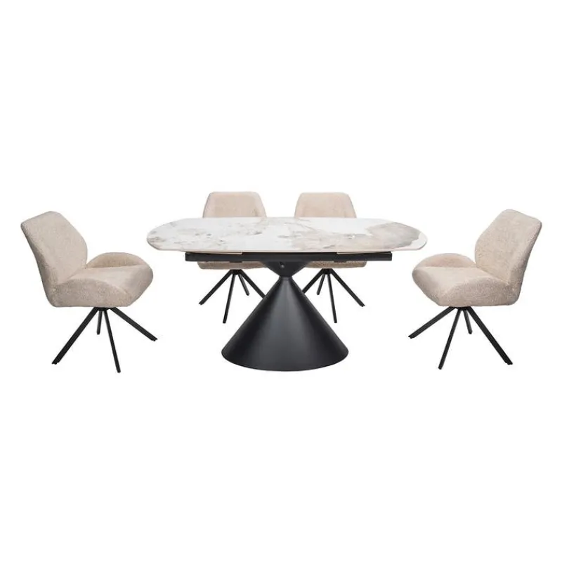 Convertible & Extendable Oval Dining Table with Pedestal & 4 Bouclé Fabric Chairs - 63"