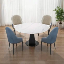 Convertible & Extendable Round Dining Table with Pedestal and 4 Chairs - 53"