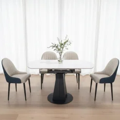 Convertible & Extendable Round Dining Table with Pedestal and 4 Chairs - 53