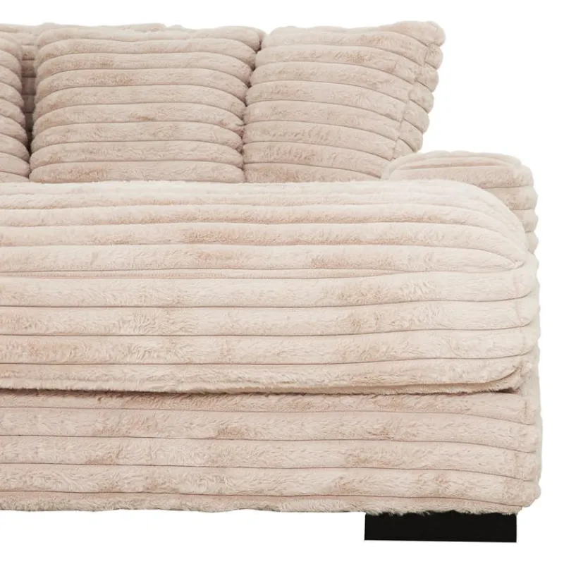 Corduroy Velvet Chaise with Cup Holders and USB Ports - Light Taupe