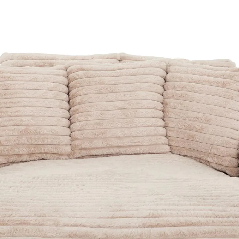 Corduroy Velvet Chaise with Cup Holders and USB Ports - Light Taupe