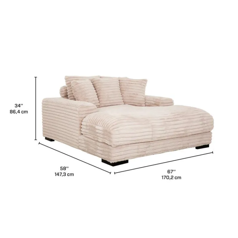 Corduroy Velvet Chaise with Cup Holders and USB Ports - Light Taupe