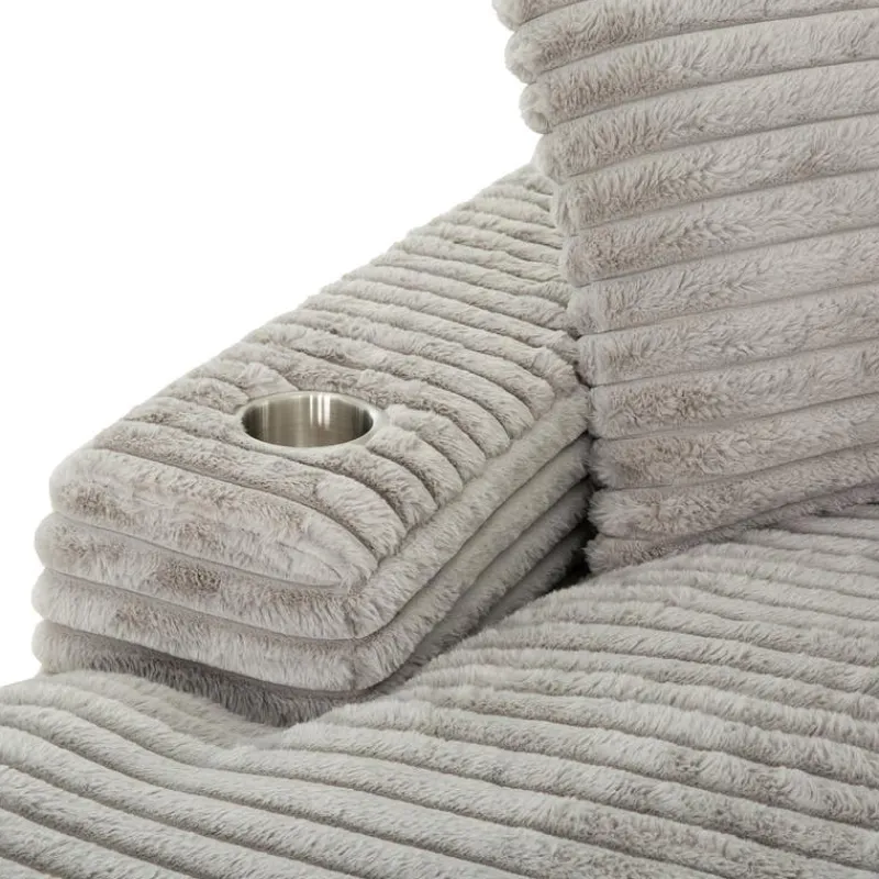 Corduroy Velvet Chaise with Cup Holders and USB Ports -