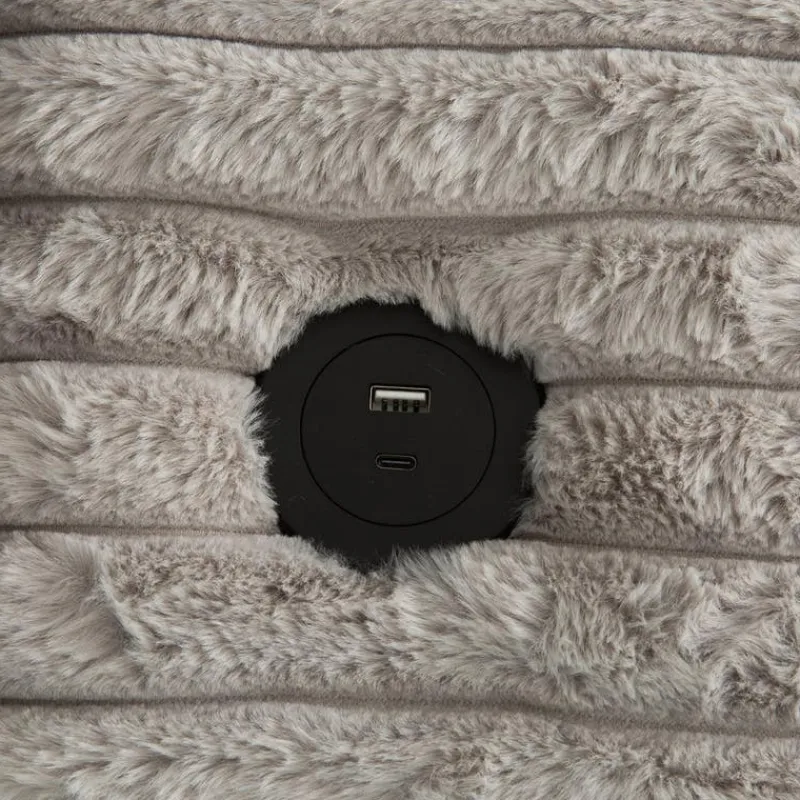 Corduroy Velvet Chaise with Cup Holders and USB Ports -