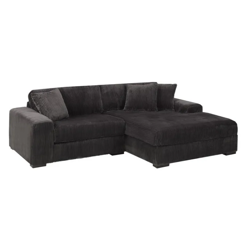 Sofa By Fancy Corduroy Velvet Sectional with Right-Side Chaise - Dark