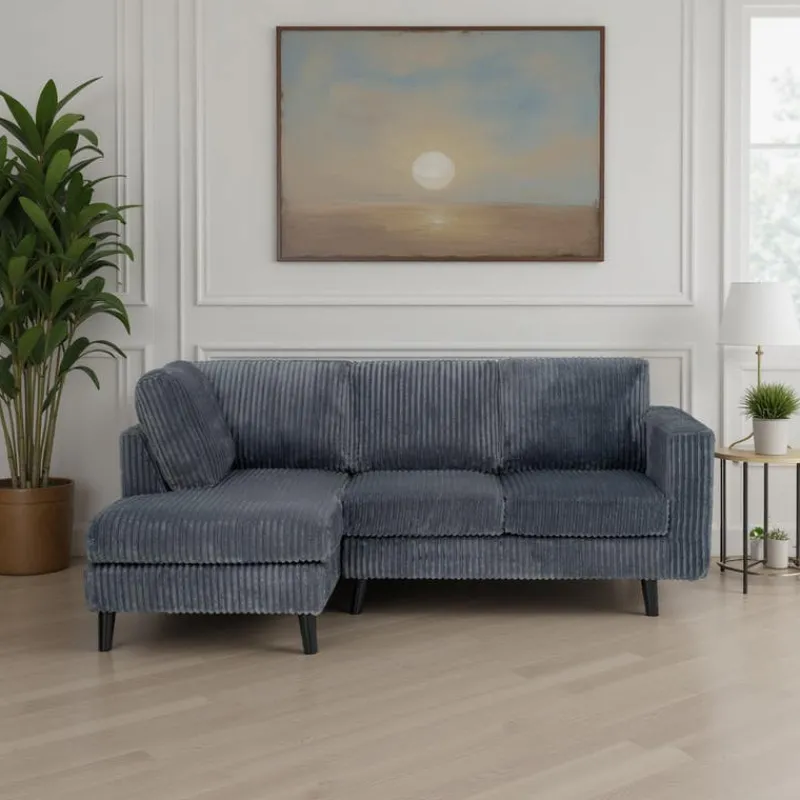 Corduroy Velvet Sectional with Left-Side Chaise