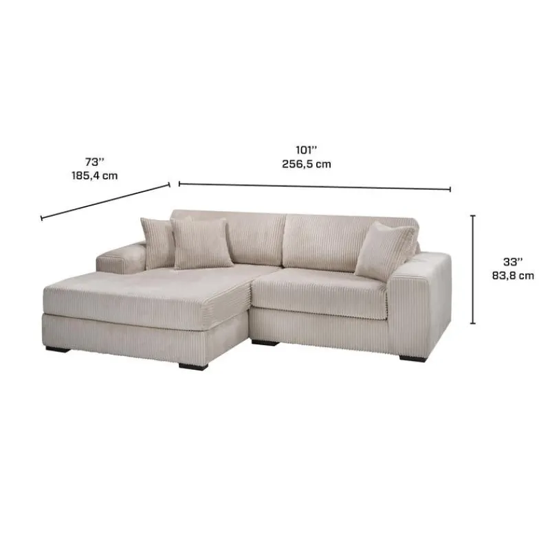Sofa By Fancy Corduroy Velvet Sectional with Left-Side Chaise -