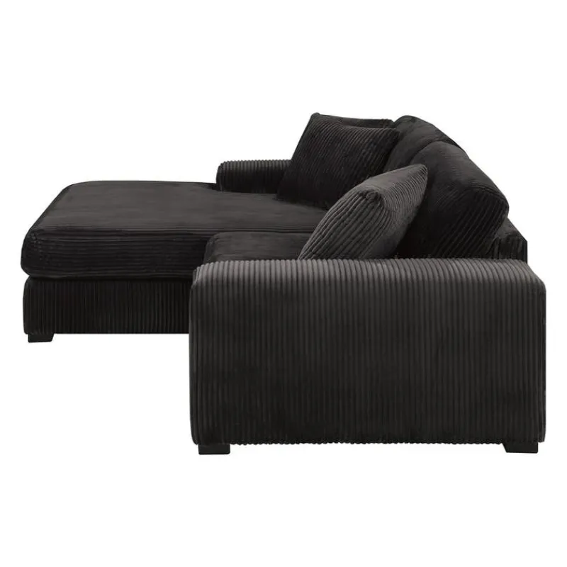 Sofa By Fancy Corduroy Velvet Sectional with Left-Side Chaise - Dark