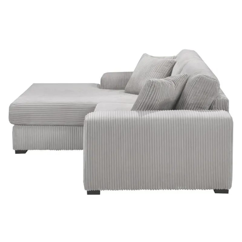 Sofa By Fancy Corduroy Velvet Sectional with Left-Side Chaise - Light Grey