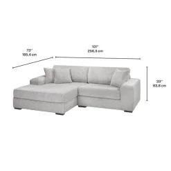 Sofa By Fancy Corduroy Velvet Sectional with Left-Side Chaise - Light Grey