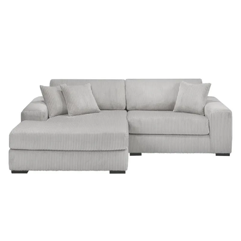 Sofa By Fancy Corduroy Velvet Sectional with Left-Side Chaise - Light Grey