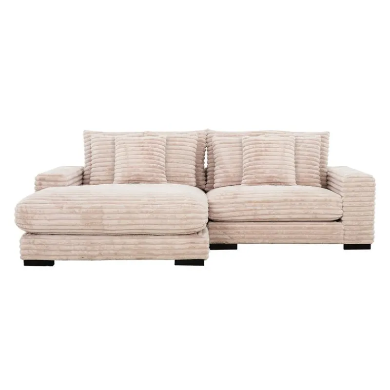Corduroy Velvet Sectional with Reversible Chaise - Light Taupe
