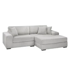 Sofa By Fancy Corduroy Velvet Sectional with Right-Side Chaise - Light Grey
