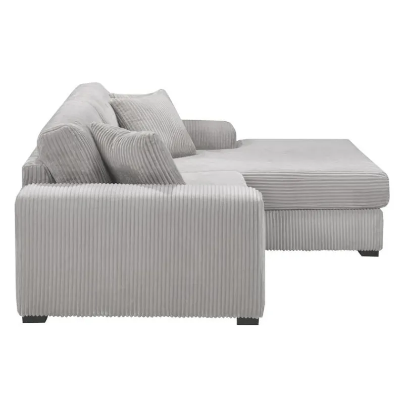 Sofa By Fancy Corduroy Velvet Sectional with Right-Side Chaise - Light Grey