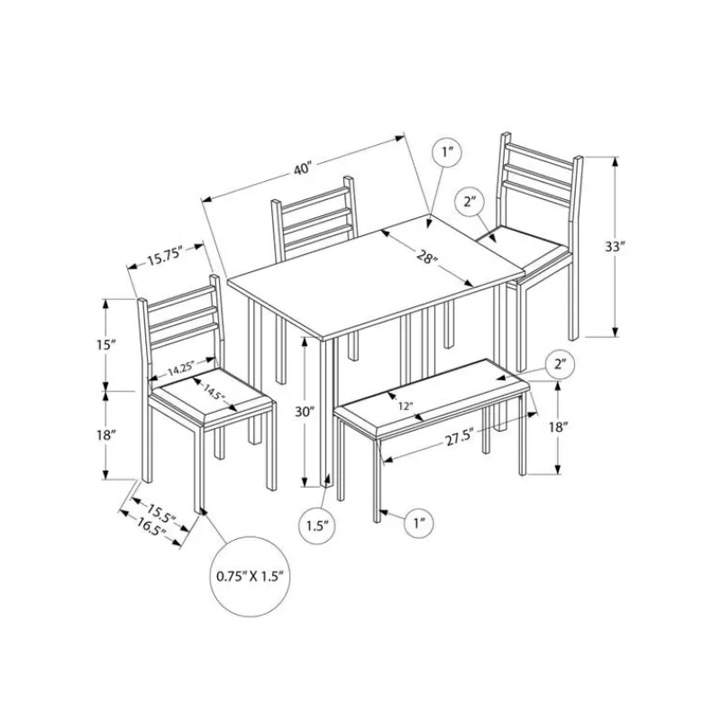 Monarch Dining set - 5pcs set / top / black metal