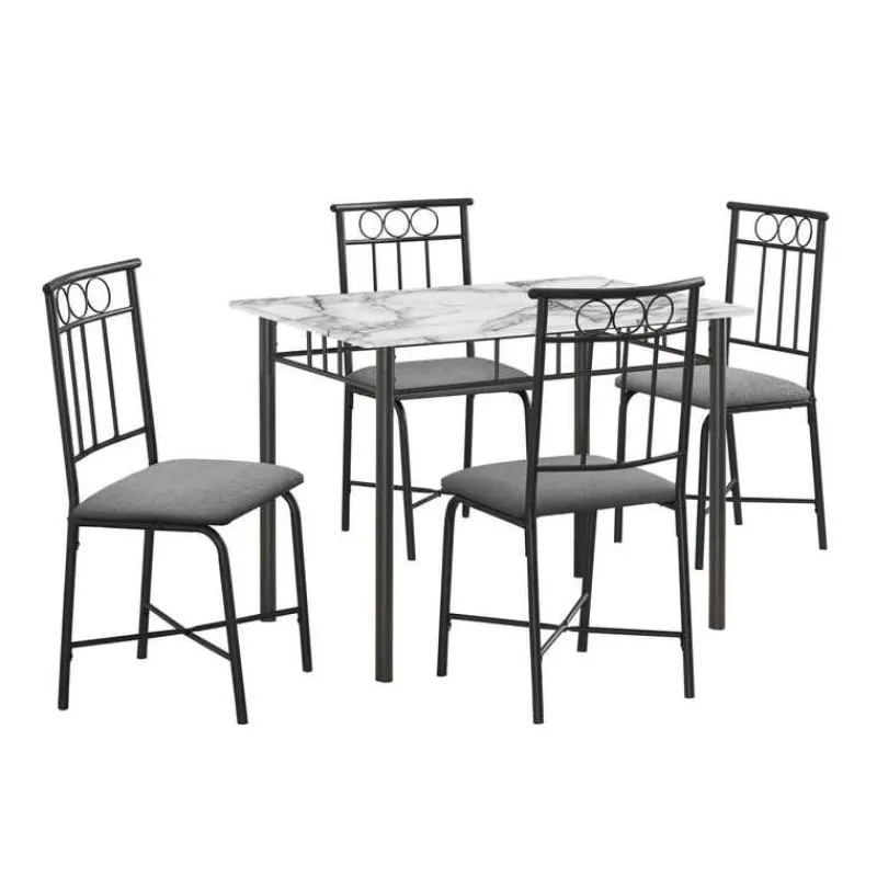 Monarch Dining set - 5pcs set / marble top / black metal