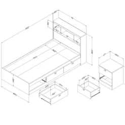Meubles South Shore 3-Drawer Storage Twin Bed, Headboard with USB Charging and Nightstand (39