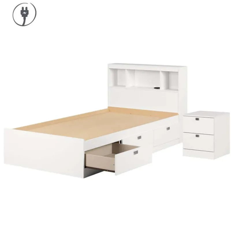 Meubles South Shore 3-Drawer Storage Twin Bed, Headboard with USB Charging and Nightstand (39") - South Shore