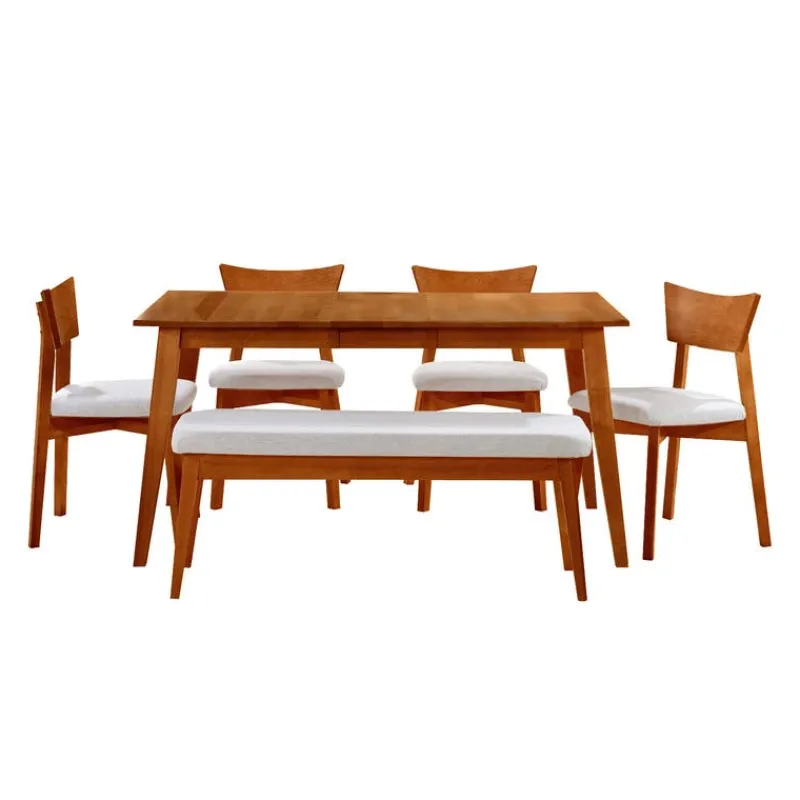 Arboit Poitras Extendable Rectangular Dining Table (54" to 70") with 4 Chairs and Bench -
