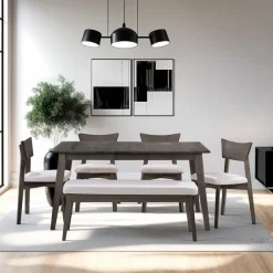 Arboit Poitras Extendable Rectangular Dining Table (48" to 60") with 4 Chairs and Bench -