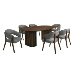 Extendable Round Pedestal Dining Table (48 to 83") with 6 Chairs