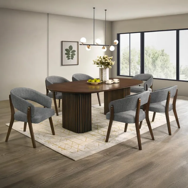 Extendable Round Pedestal Dining Table (48 to 83") with 6 Chairs