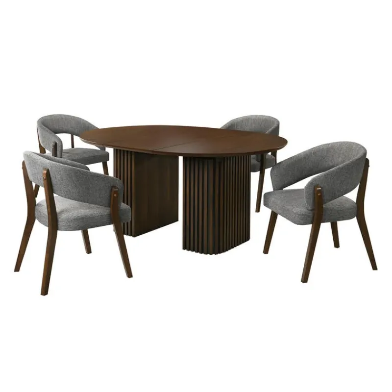 Extendable Round Pedestal Dining Table (48 to 83") with 4 Chairs