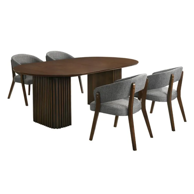 Extendable Round Pedestal Dining Table (48 to 83") with 4 Chairs