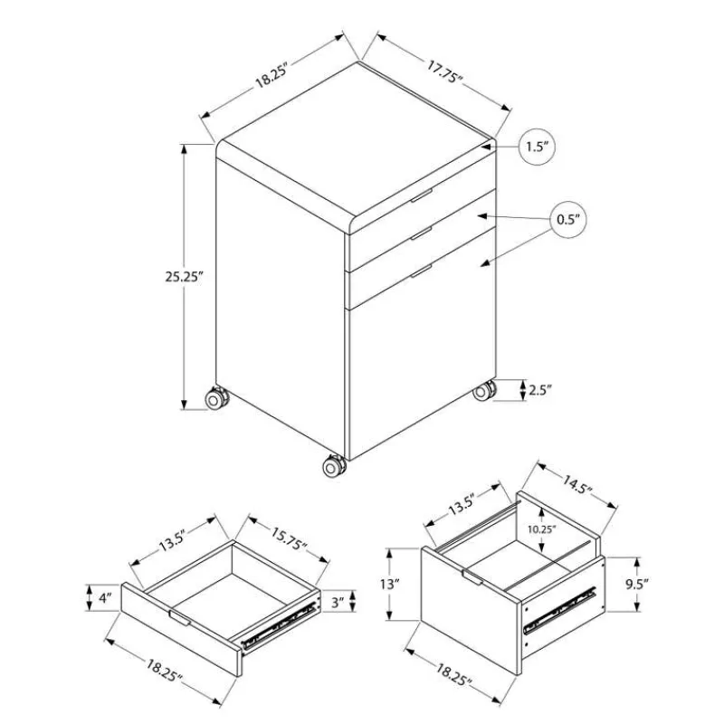 Monarch Filing cabinet - 3 drawers / gloss / castors -