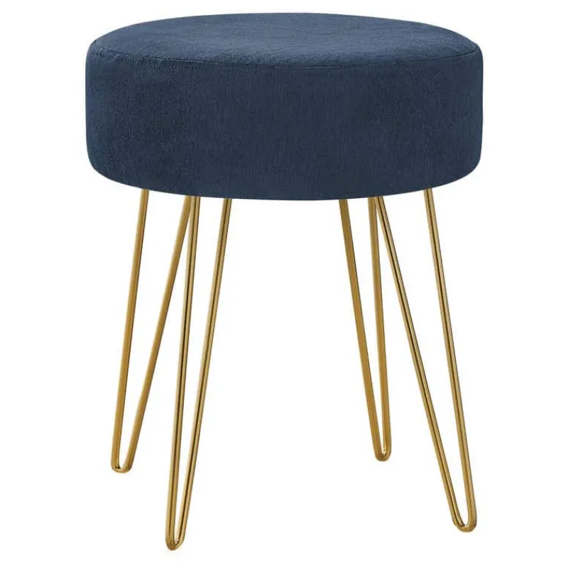 Monarch Footrest with Golden Hairpin-Style Legs - Navy
