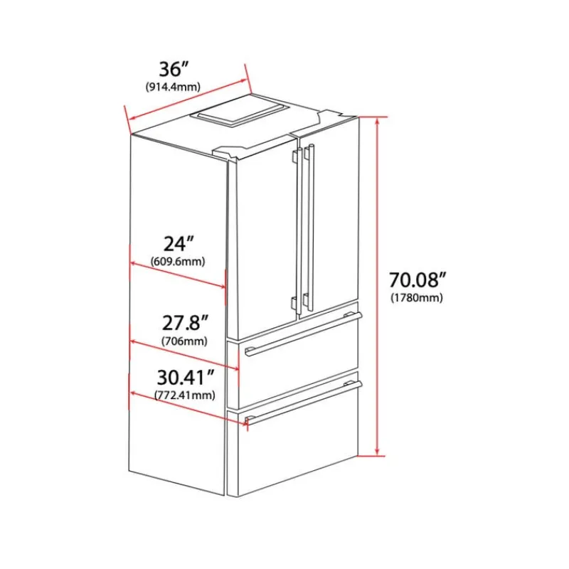 FORNO 19,2 Cu Ft 36 In Refrigerator Bottom Freezer, French door - FFRBI1820-36