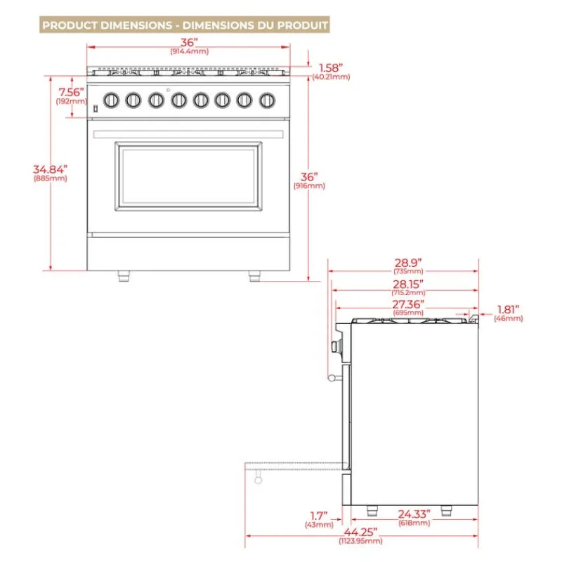 FORNO Dual Fuel Range 36" Dual Energy Gas - FFSGS6156-36