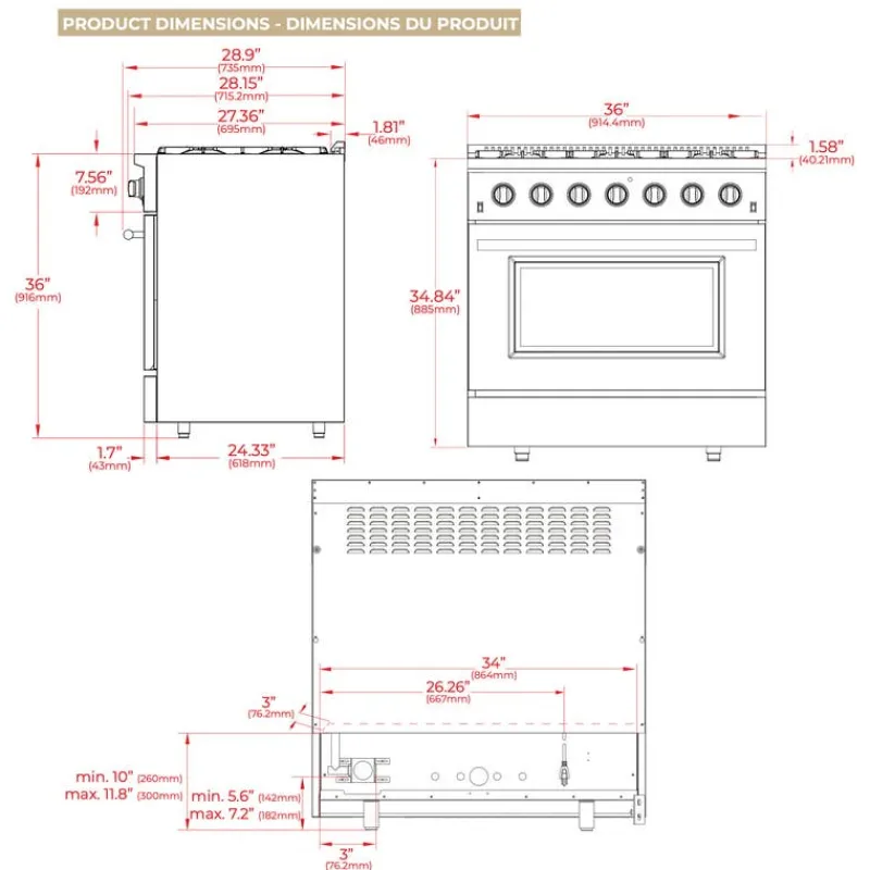 FORNO Gas Range 36" Electric Gas - FFSGS6244-36