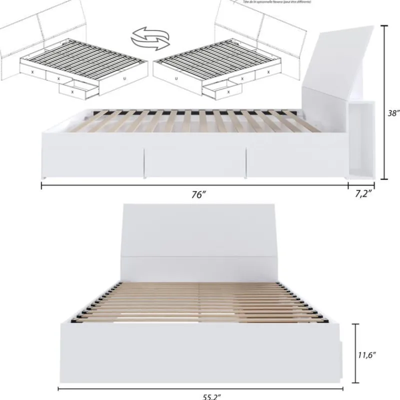 Nexera Full Bed with 3-Drawer Storage and Headboard (54") -