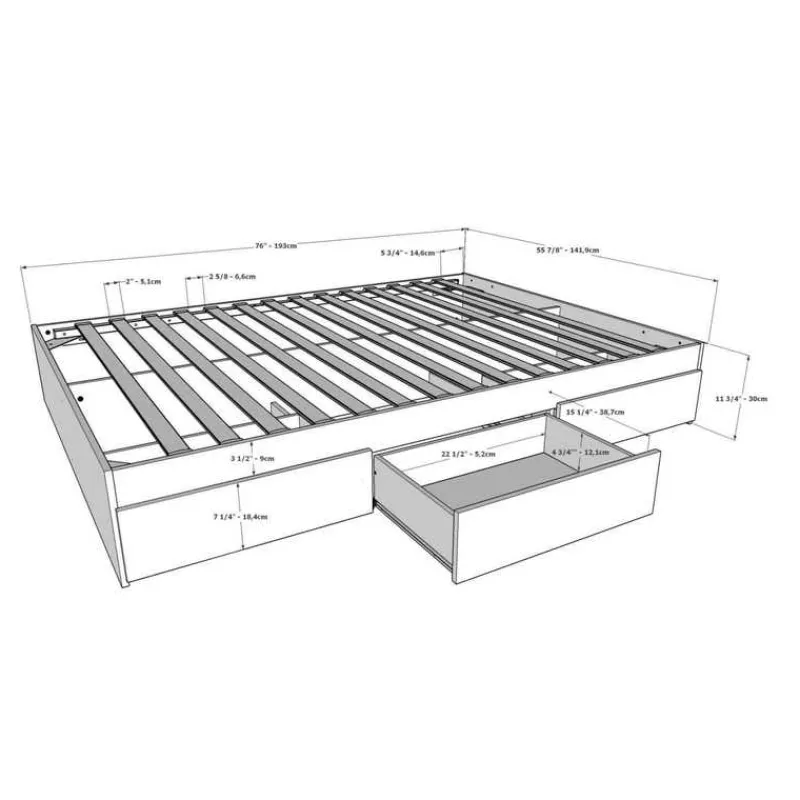 Nexera Full Bed with 3-Drawer Storage and Headboard (54") -