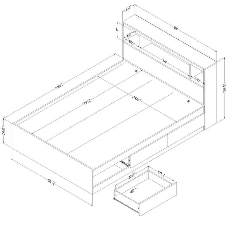 Meubles South Shore Full Bed with 3-Drawer Storage and Headboard (54") - South Shore