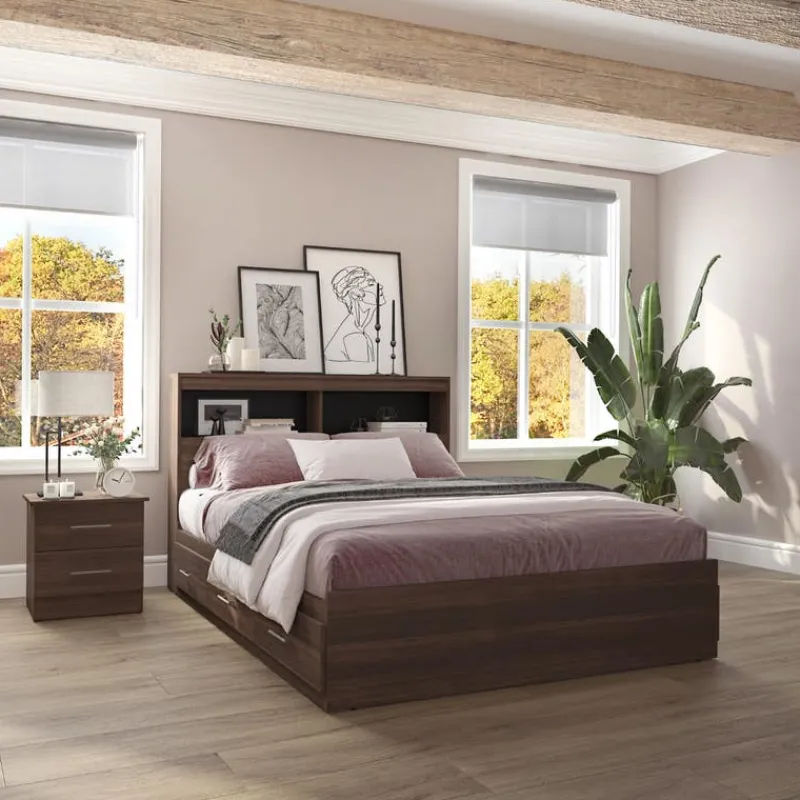 SUA-V Full Bed with 6-Drawer Storage Headboard and Nightstand (54")
