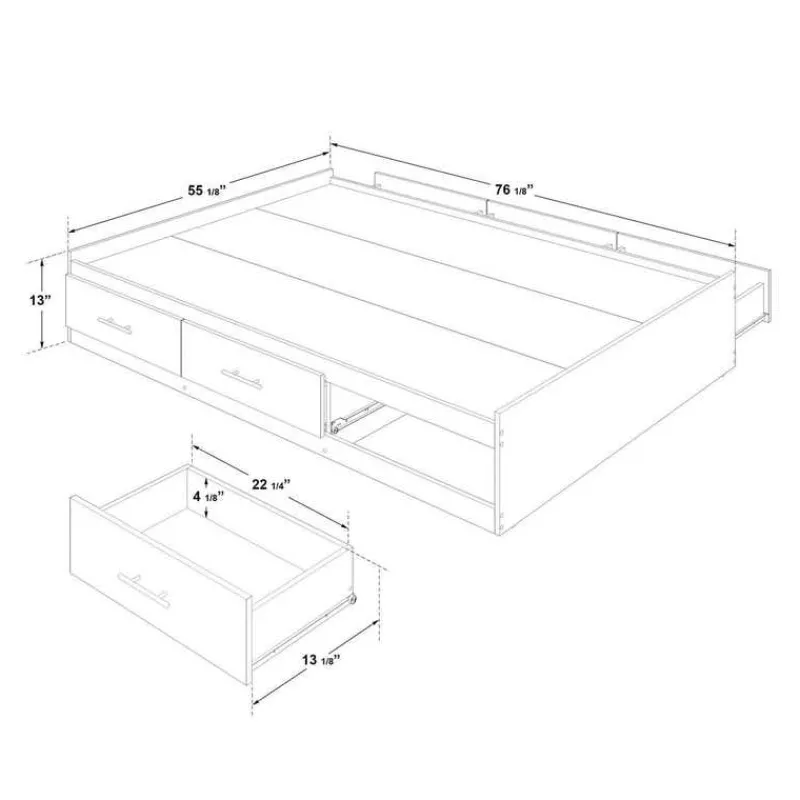 SUA-V Full Bed with 6-Drawer Storage Headboard and Nightstand (54")
