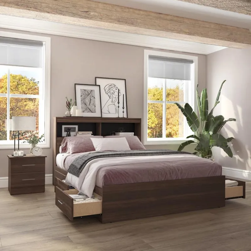 SUA-V Full Bed with 6-Drawer Storage Headboard and Nightstand (54")