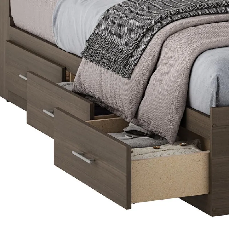 SUA-V Full Bed with 6-Drawer Storage Headboard and Nightstand (54")