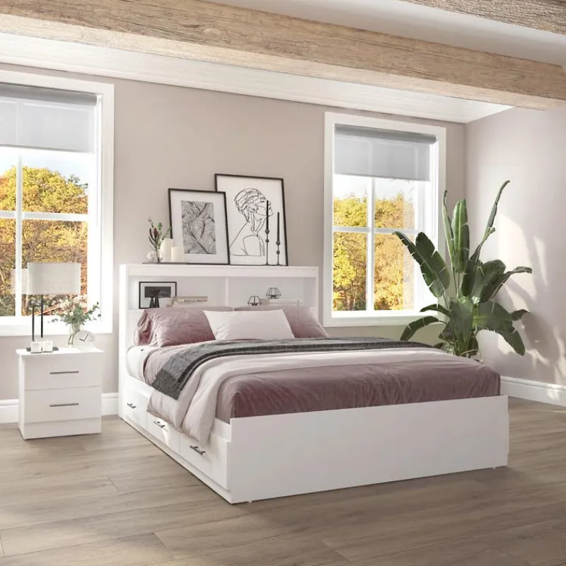 SUA-V Full Bed with 6-Drawer Storage Headboard and Nightstand (54")