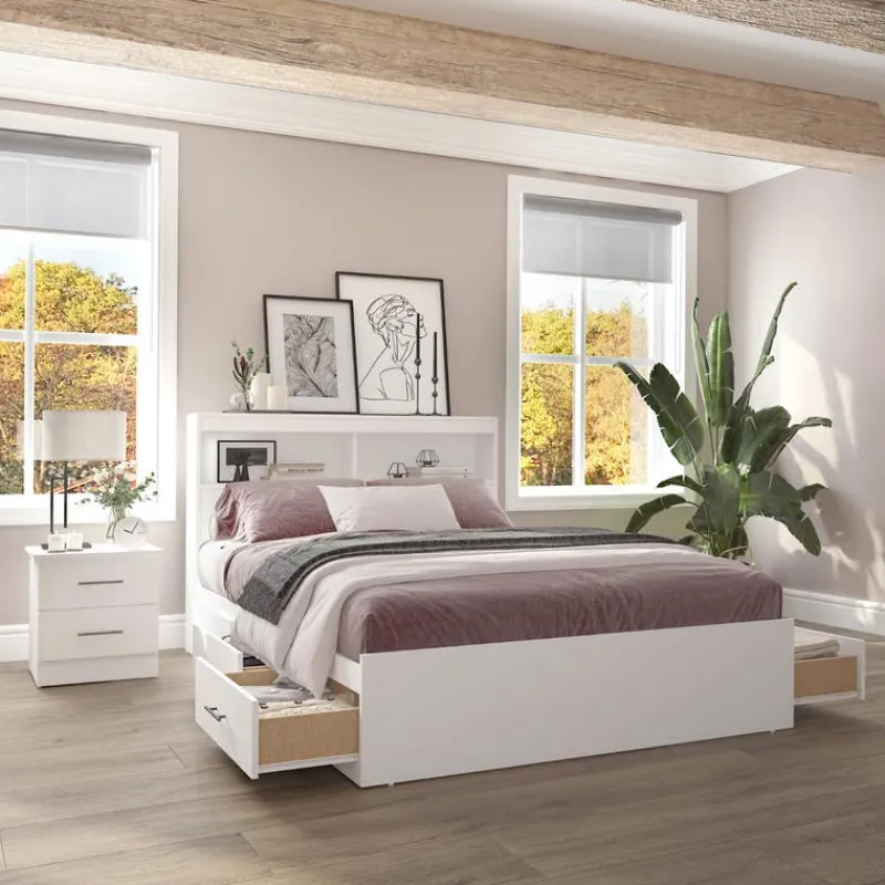 SUA-V Full Bed with 6-Drawer Storage Headboard and Nightstand (54")