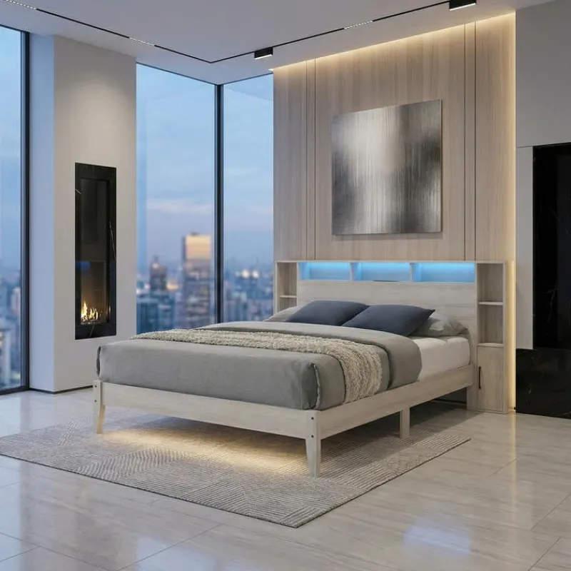 Full Bed with LED, Wireless Charger, USB and Storage - 54"