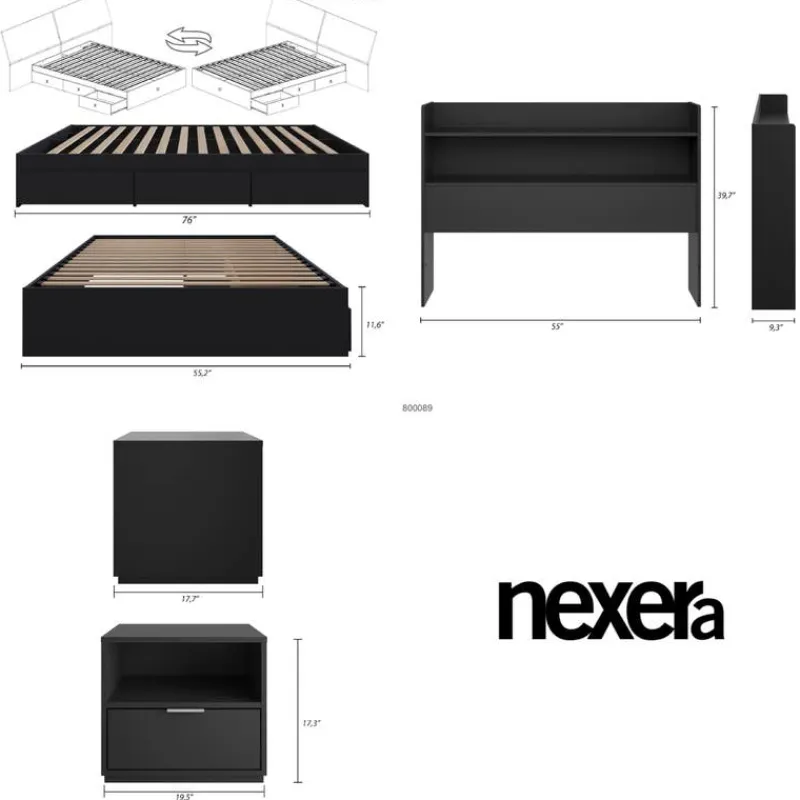 Nexera Full Bedroom Set with Storage (54") - 3pcs -
